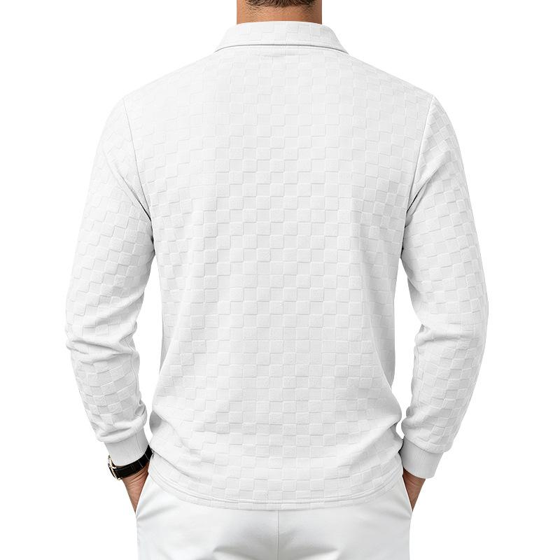 Herren Viertel-Reißverschluss Langarm Poloshirt Waffel Karomuster Jacquard Umlegekragen Freizeit Herbst Winter Lockerer Schnitt Pullover Oberteile