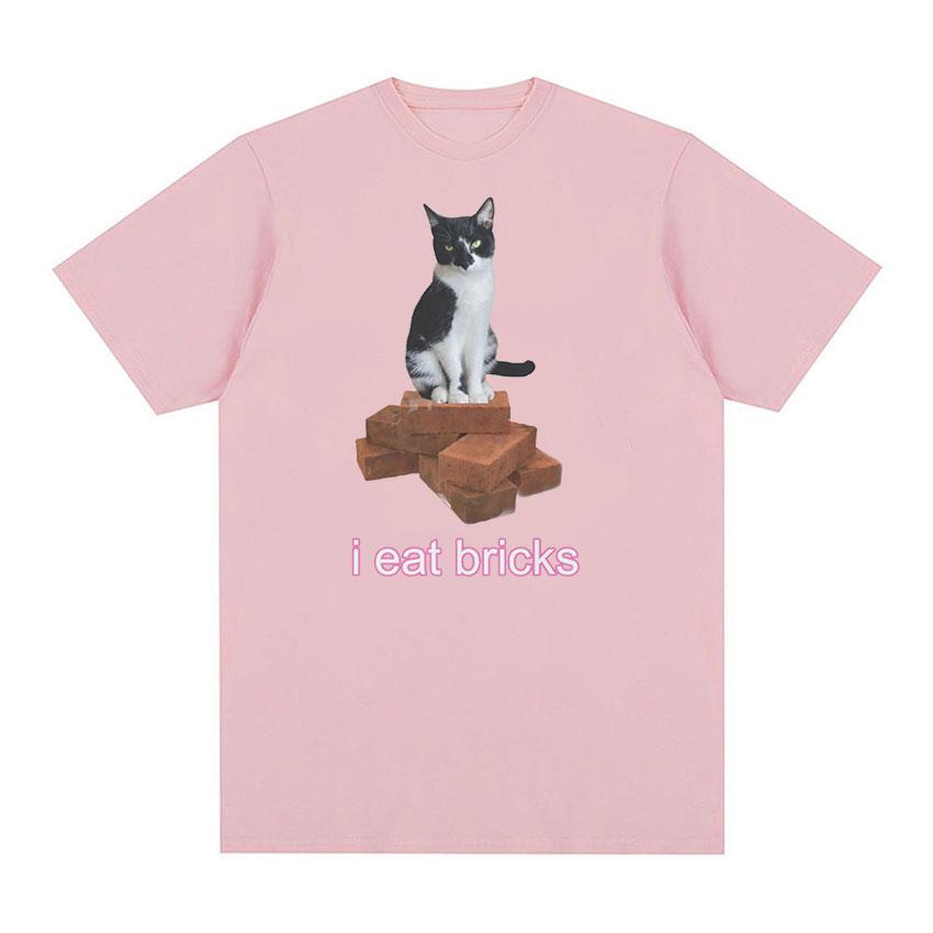 

Футболка I Eat Bricks Cute Cat Meme, мужская и женская модная повседневная футболка с коротким рукавом, удобные хлопковые футболки большого размера высокого качества