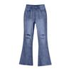 Ladies' Pocket Denim Wide Leg Pants With Holes And Slightly Flared Jeans