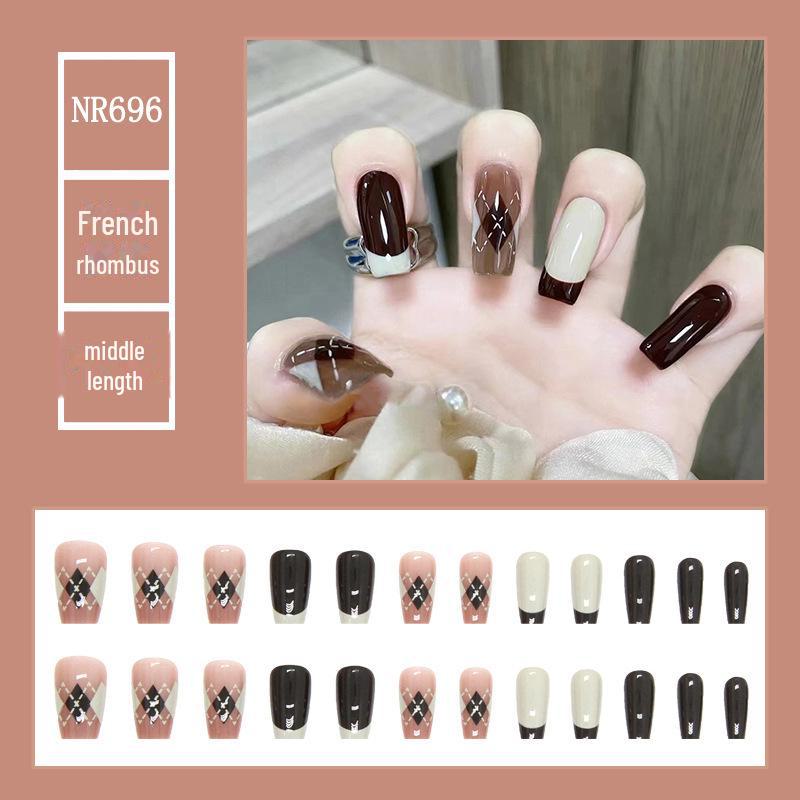 Medium & Long Rectangular T-Shaped Wearable French Cartoon Nail Art Patches - One Size Fake Nails