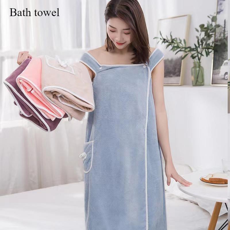 Women's Wearable Bath Towel Absorbent Quick-drying Bathrobe Bag Bow Decorative Bath Towel Bathroom Item 1 Pc