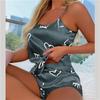 Sexy Heart Print Pajama Set Women's 2 Pieces Sleepwear Pyjamas Silk Satin Cami Top And Shorts Pajamas Summer Pajamas Set