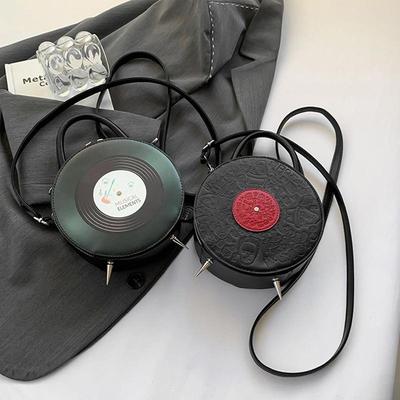 Sac Rond Petit Créatif Personnalisé Nouvelle Mode Sac Niche Rétro Forme Disque pour Dames Sac Bandoulière PU pour Dames