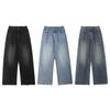 Jeans Autunnali a Gamba Dritta da Uomo Lavati Casual alla Moda di Marca Senso del Design High Street, Robusti e Belli Retrò con Pieghe a Lunghezza Pavimento
