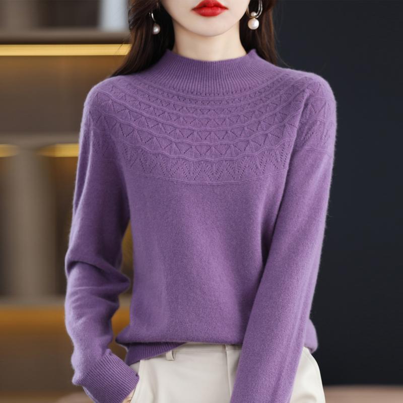 Women's Half Turtleneck Sweater, Qinghe Cashmere, 30% Cashmere 70% Wool, Winter Knitted Pullover Autumn Sweater Cashmere Sweater