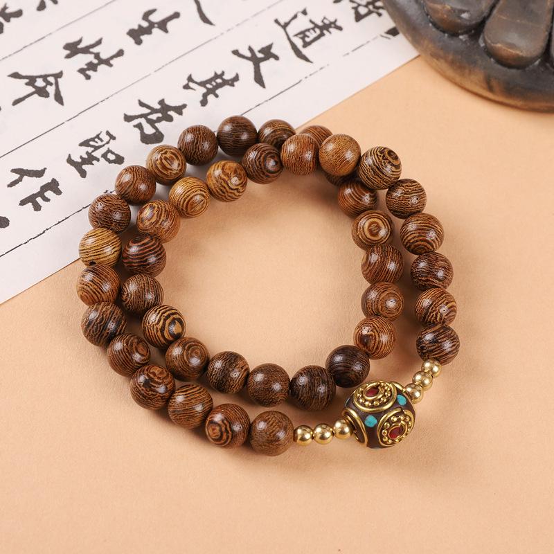 Sandalwood Bodhi Seed Double-Strand Bracelet - Tibetan Retro Ethnic Style for Men and Women