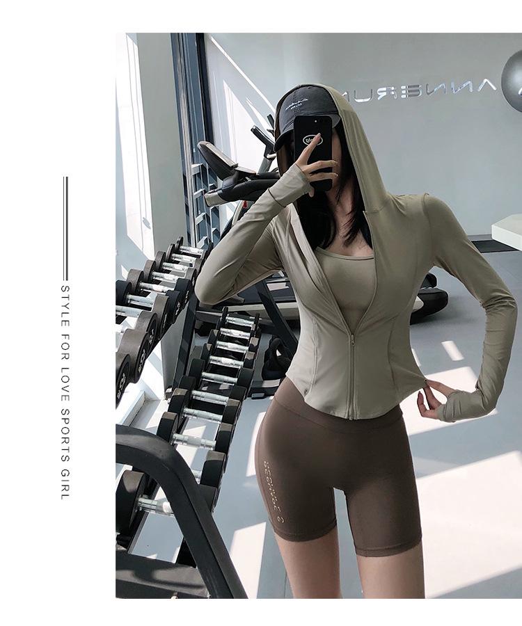 Women's Slimming Hooded Yoga Jacket – Stretchy Zip-Up Cardigan for Running & Fitness