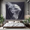 Abstract Smoke Face Tapestry For Living Room  Modern Fluid Line Art Wall Hanging, Black And White Silhouette Portrait Minimalist