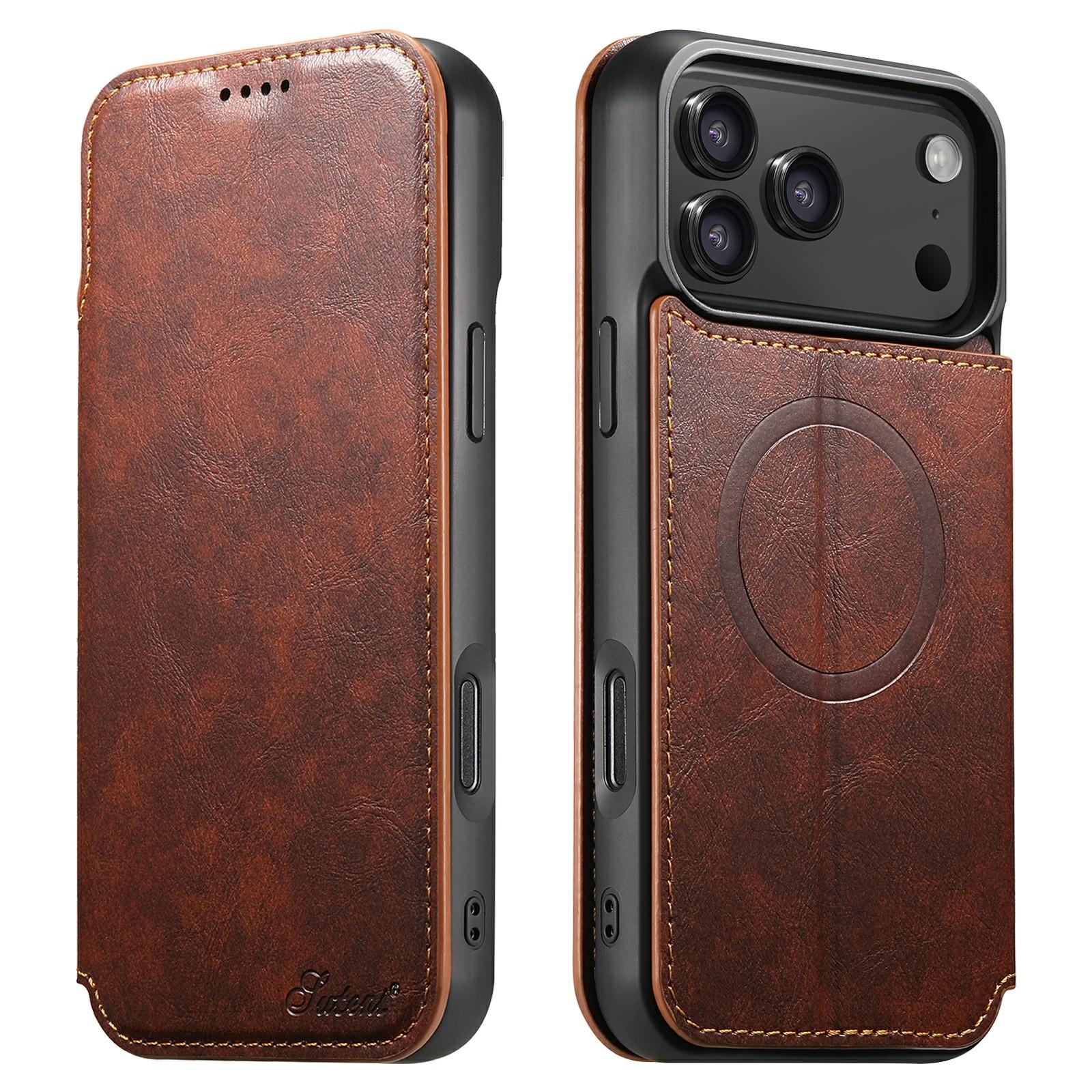 

SUTENI J05 For iPhone 17 Pro Max Case Compatible with MagSafe Textured PU Leather Flip Phone Cover Khaki