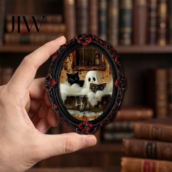 Scratch Resistant Fridge Decor Halloween Ghost Refrigerator Magnet, Retro Gothic Magnets, Oval Picture Frame Magnetic Stickers for Kitchen