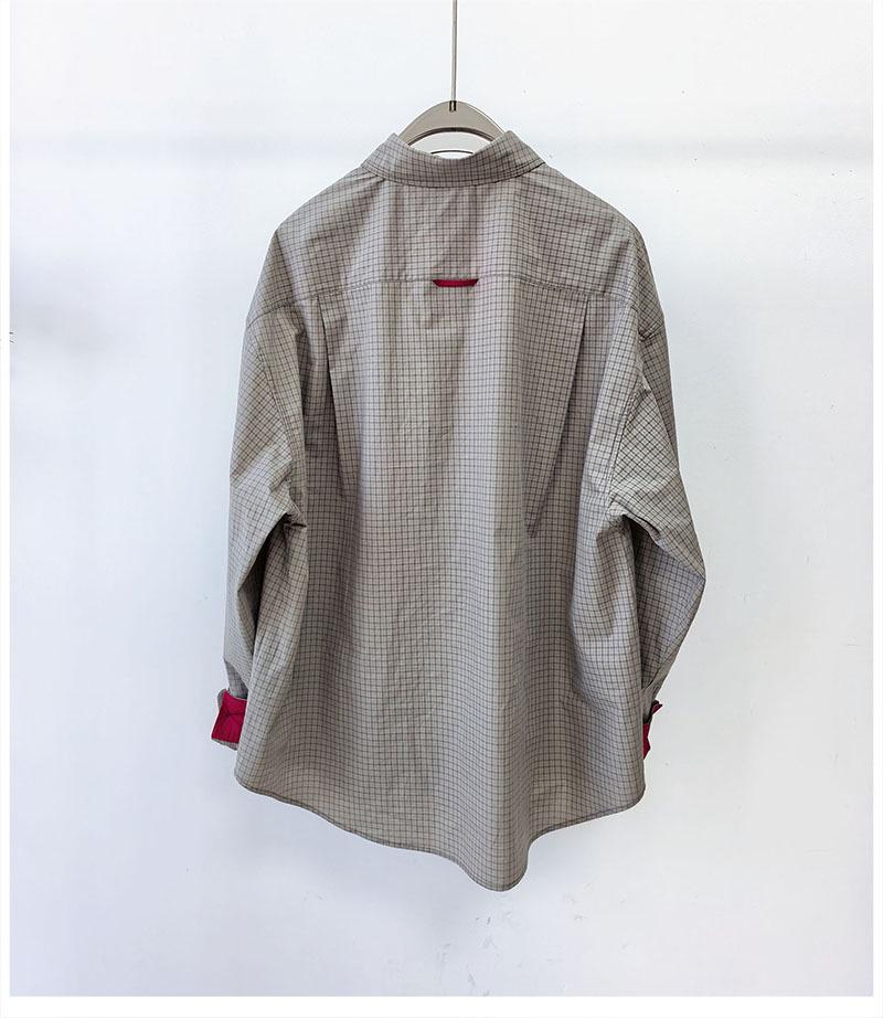 Damen Frühjahr Karoshemd - Kontrastfarben, POLO-Kragen, Mittellang, Übergroße Baumwollsilhouette