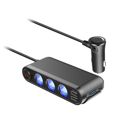 Rozdeľovač zásuvkového zapaľovača s 3 zásuvkami, 200W adaptér do automatického zásuvkového zapaľovača s 20W PD3.0 USB C autonabíjačkou, 18W QC3.0 voltmetrový prepínač 12V/24V