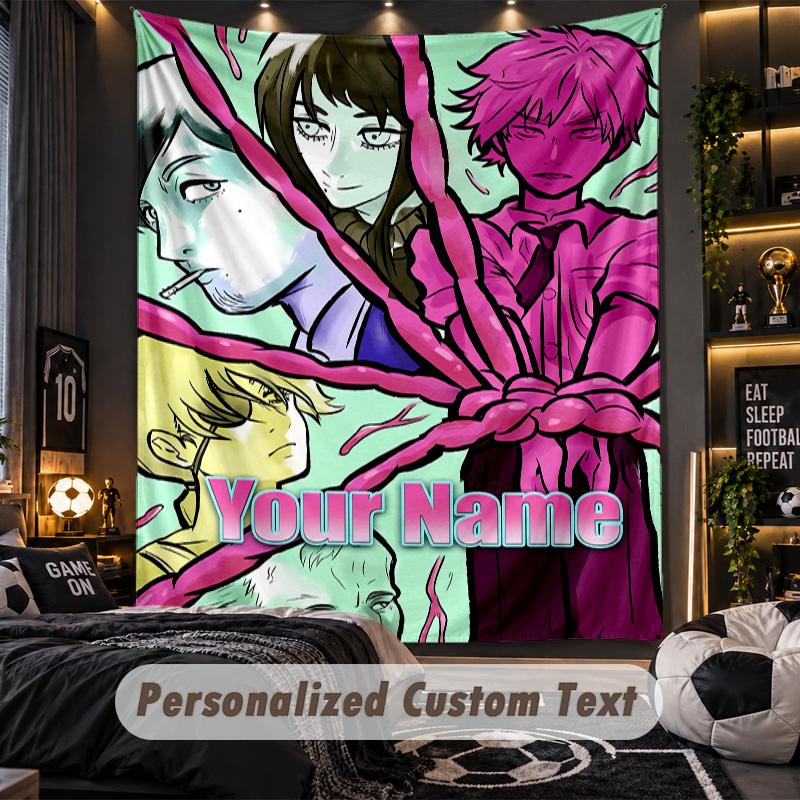 Personalized Wall Tapestry,Chainsaw Man Custom Printed Name, Fabric Wall Art For Indoor Room Backdrop