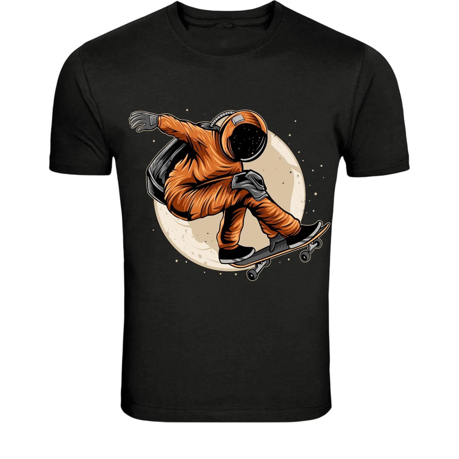 Skateboarding Astronaut T-Shirt - Space Skater Cosmic Graphic Tee S
