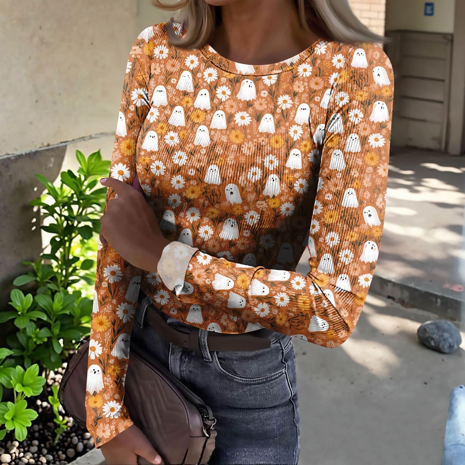 

Женская футболка с облегающим низом, модная повседневная с градиентным принтом, пуловер с круглым вырезом и длинными рукавами L верблюд