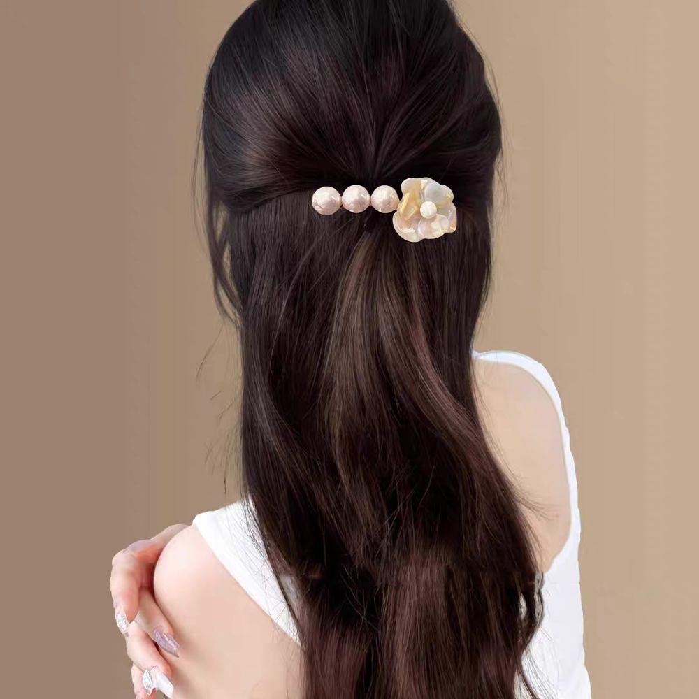 Korean Style Camellia Pearl Side Clip Sweet Duckbill Clip Lovely Flower Hair Clip  Daily