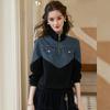 Women's Stand Collar Denim Patchwork Sweatshirt