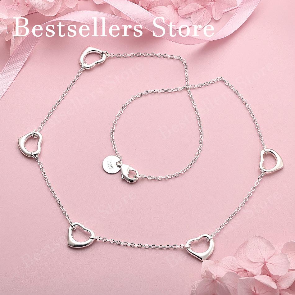 Charming 925 Sterling Silver Exquisite Hollow Heart Necklace Women's Fashion Party Wedding Gift Jewelry