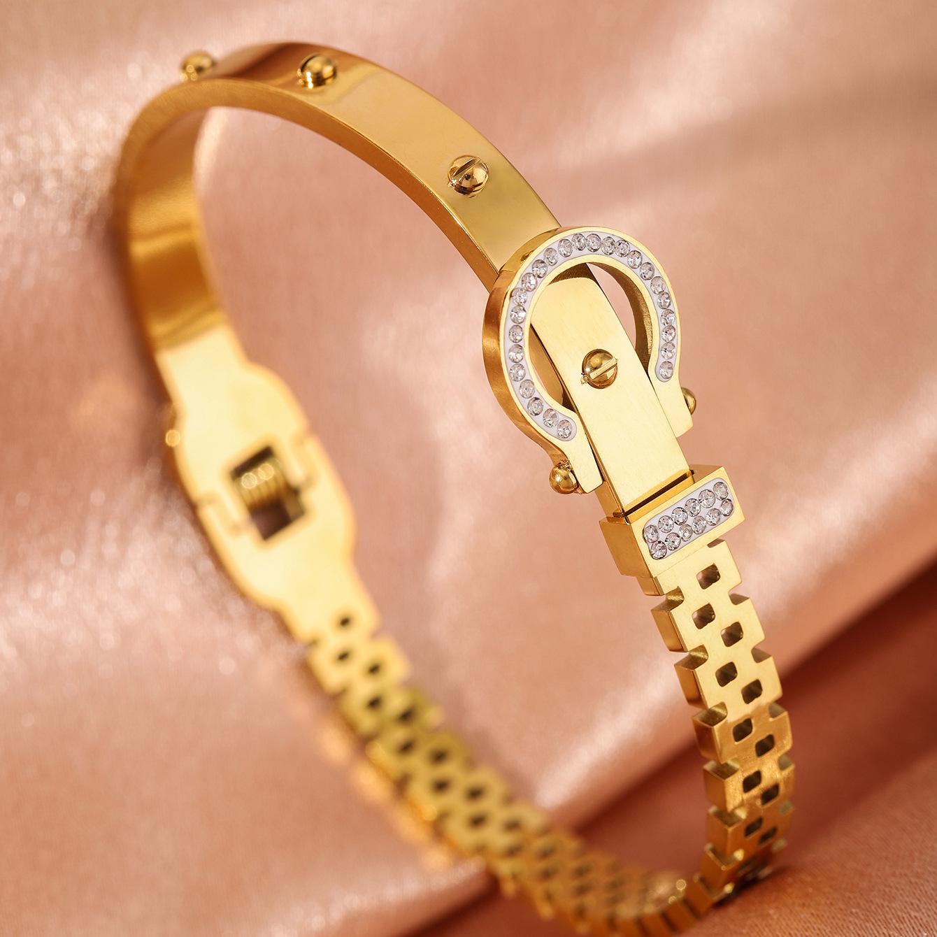 

Позолоченный браслет из нержавеющей стали с цирконами: Высококлассный, Стильный, Роскошный Аксессуар 18K