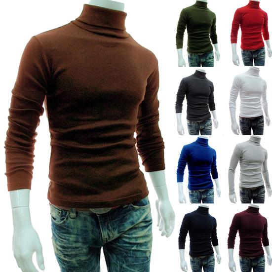 Men Autumn Winter Solid Color Turtle Neck Cotton Pullover Thin Bottoming Shirt