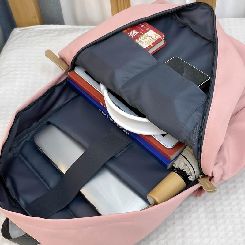 Women Solid Color Backpack Large Capacity Student Schoolbag Computer Backpack