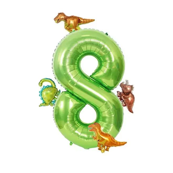 6 Stück /Set 40 Zoll Großer Aluminiumfolien-Zahlenballon Mit Niedlichen Mini-Dinosaurier-Ballons Für Geburtstagsfeier Jubiläumsdekoration