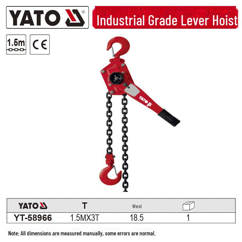Yiertuo Manual Chain Lever Hoist, 1.5-9 Ton Capacity, 3-9 Meter Lift