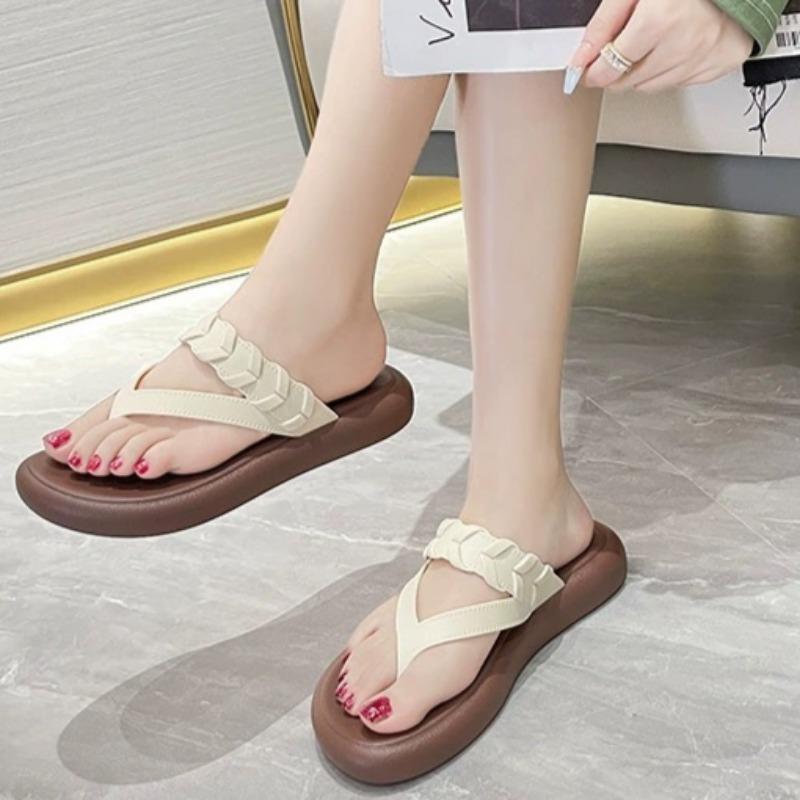 Women's Fashion Platform Slippers Summer New Round Toe Flip-flops Soft Sole Anti-slip Wear-resistant Low Heel Sandals