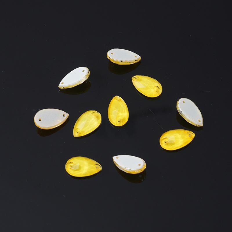 K9 Weichen Water Drop-Shaped Fluorescent Boutique Inverted Edge Glass Flat Buckle Glass Hand Seam Drill, Double Hole Flat Bottom Drill Diy Accessories