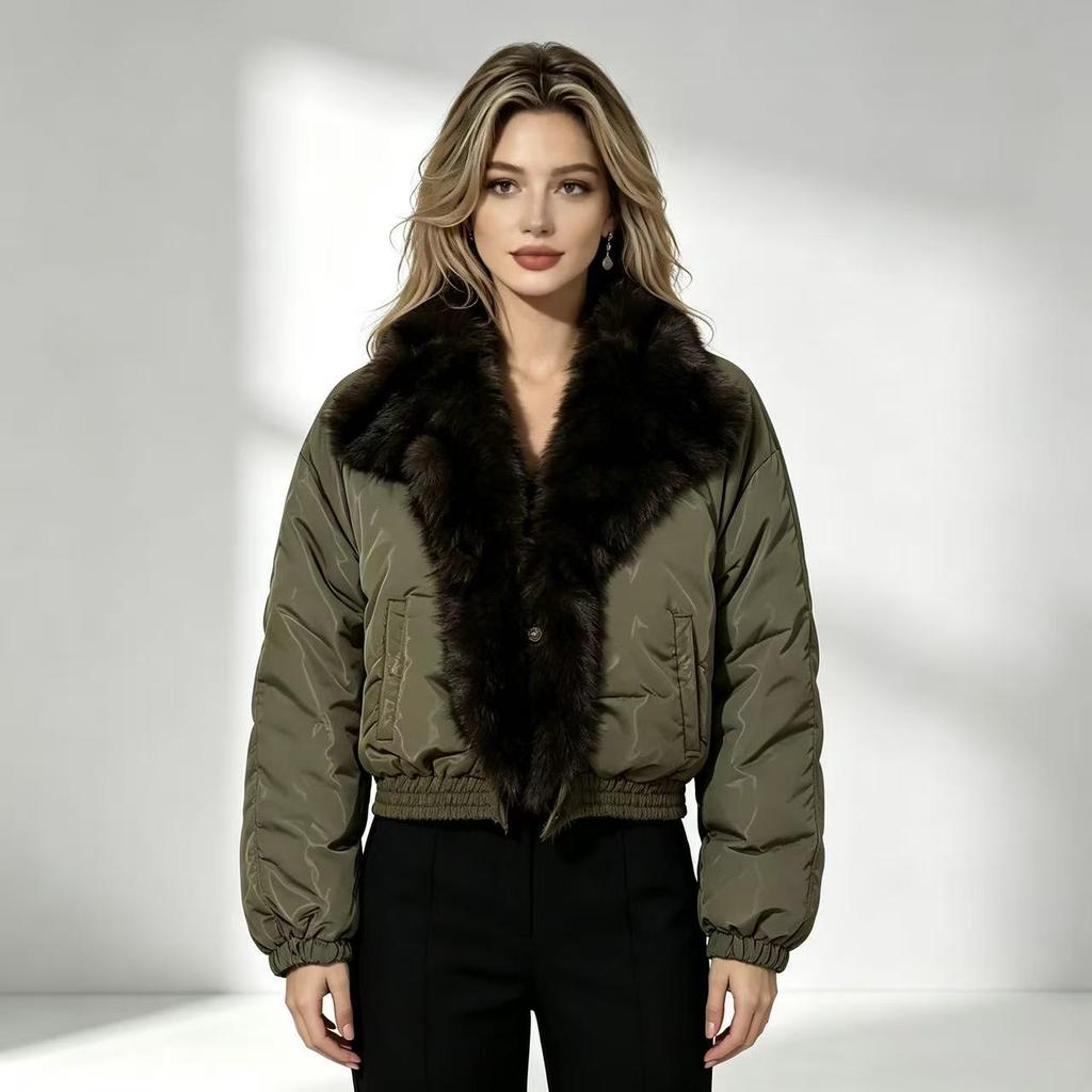 cotton clothes new lapel large sweater cotton-padded clothes women's winter short pu pie overcome cotton clothes jacket