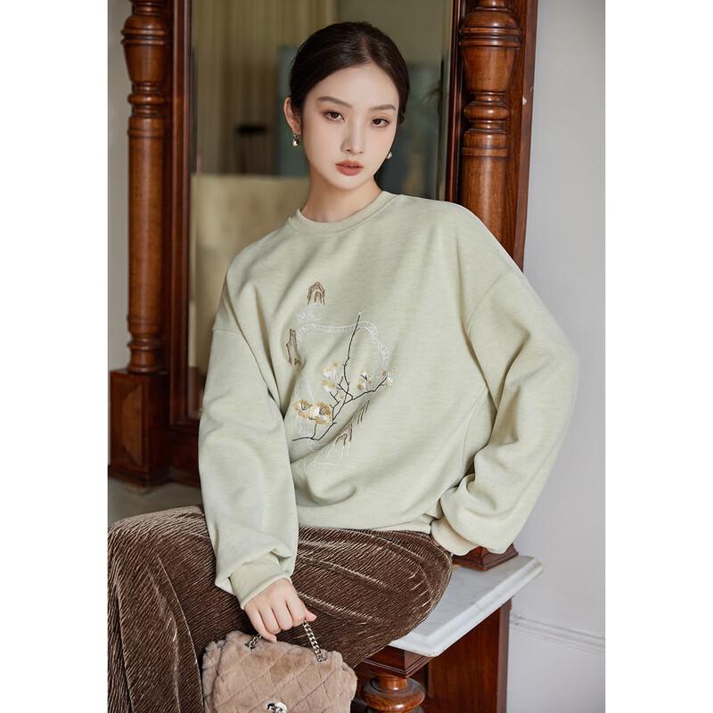 JK&JS Women's New Chinese Style Jacquard Round Neck Sweatshirt