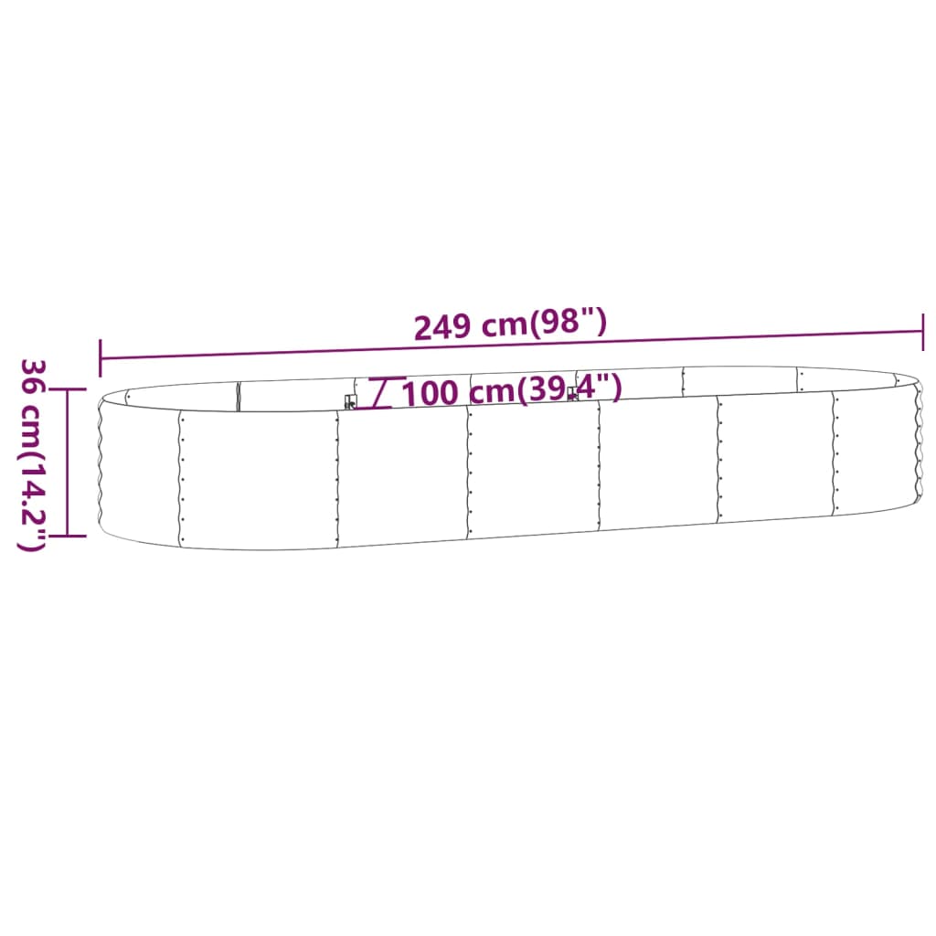 Vidaxl Raised Planter, Powder-Coated Steel 249X100X36 Cm, Brown