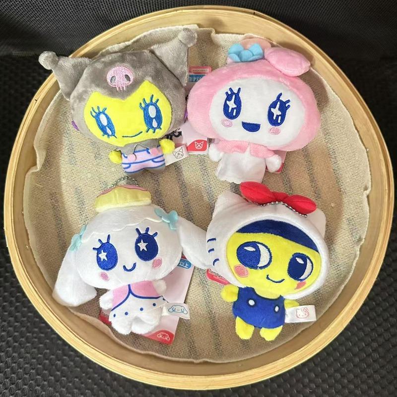 Cartoon Tamagotchi Mametchi Plush Toy Keychain Kitty Melody Kuromi Kawaii Bag Charm Stuffed Doll Accessory Decoration Kids Gifts