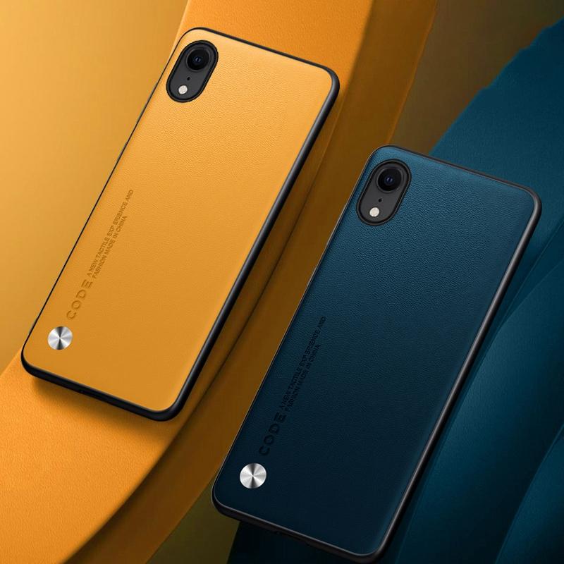 Lyxigt PU-läderfodral för iPhone XR Baksida Matt TPU Silikon Stötsäkert Fullständigt Skydd Telefonfodral för iPhoneXR Coque