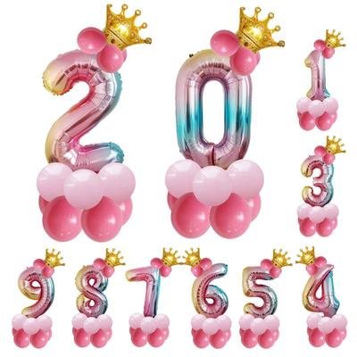 32-Zoll Farbverlaufszahlen & Krone Aluminiumfolien-Geburtstagsballons