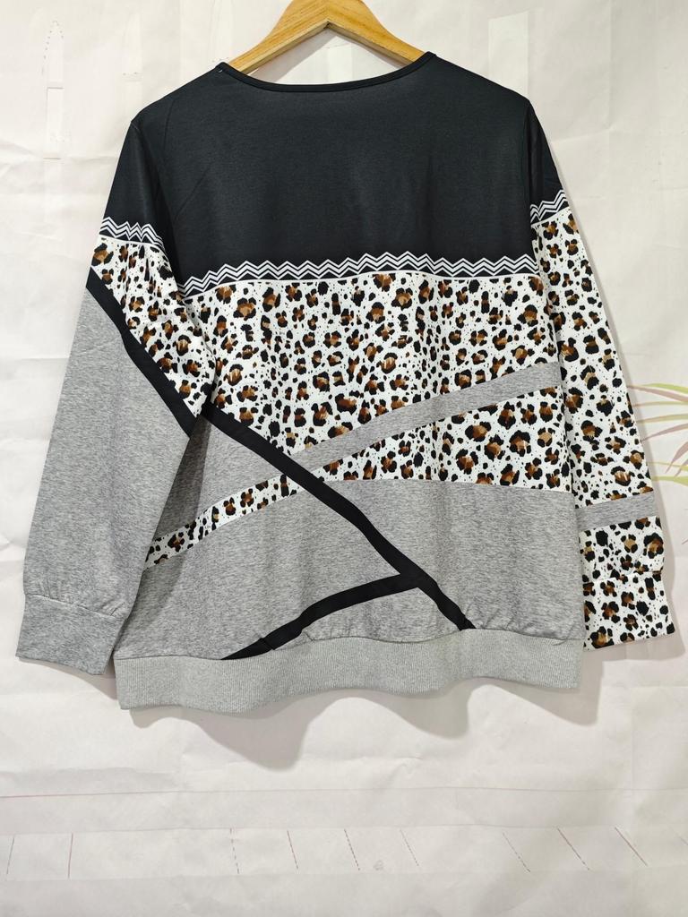 Women's European V-Neck Zipper Top - Autumn/Winter Long-Sleeve Print