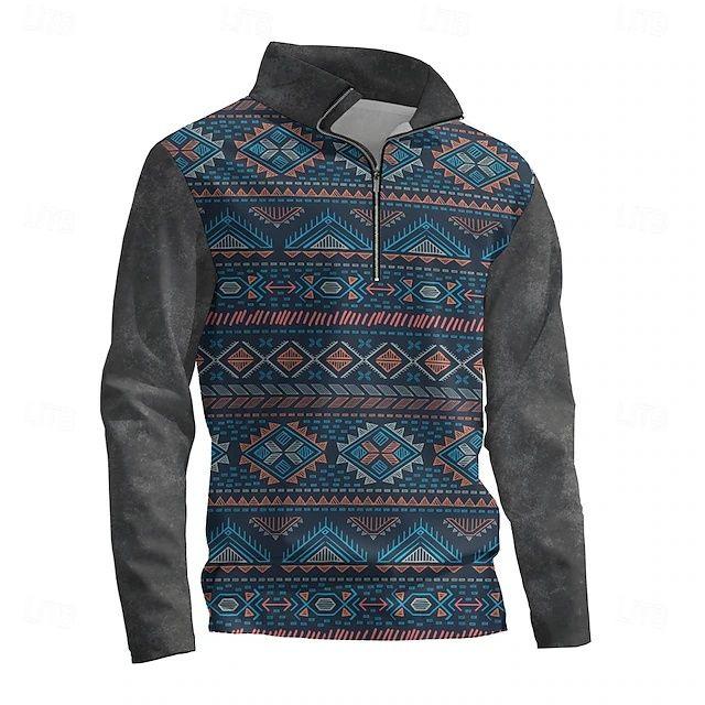 Men's Polo Shirt Digital Printing Men's Sweatshirt T-shirt Men's Autumn and Winter New Ethnic Style T-shirt Tops Men's Lapel Shirt