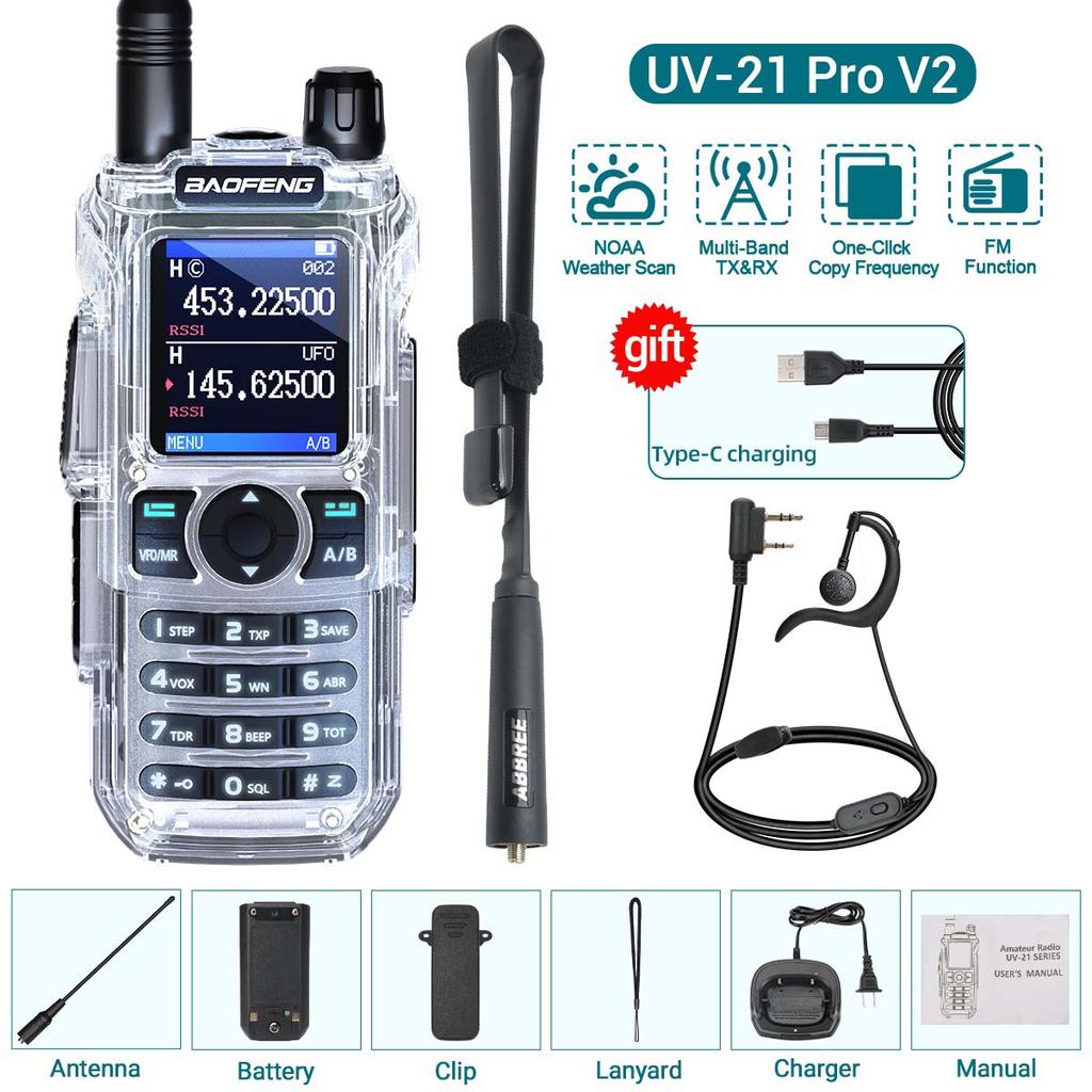 Baofeng UV-21M Portable Walkie Talkie Wireless Copy Frequency Long Range Multi-Band AM FM Type-C Ham Two Way Radio UV-5R MINI