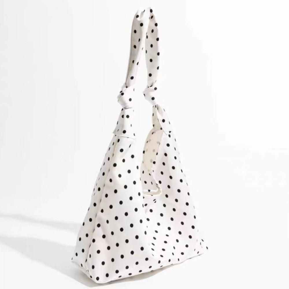 Sweet Polka Dot Tote Bag Spacious Bow Tie Handbag Travel Canvas Shoulder Bag Daily Use