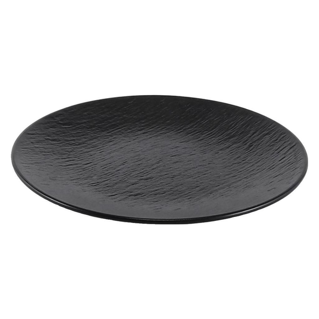 Melamine Black Round Plate for Pasta, Steak, Hot Pot, BBQ, and Tableware