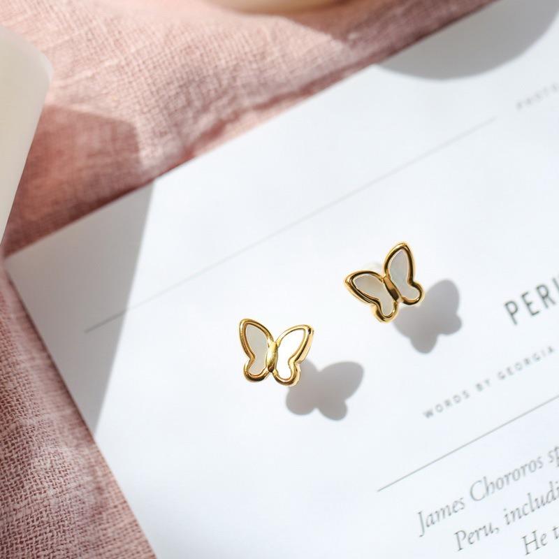 Delicate Exquisite Shell Butterfly Titanium Steel Stud Earrings For Women