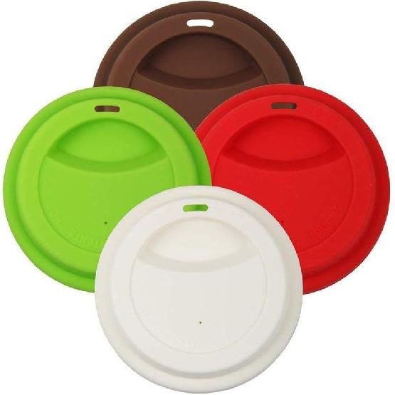 4 Pack Silicone Coffee Cup Lid Drinking Lid,Reusable and Durable Soft Silicone Drinking Lid-Red,Green,White,Brown