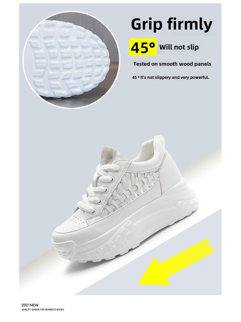 Sandale albe, casual, cu talpă joasă, pentru femei, vara 2024, respirabile, cu talpă groasă și călcâi interior ridicat, design sport din piele naturală.