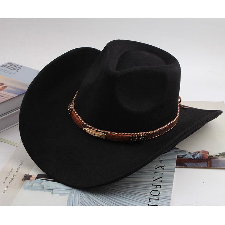 Western Cowboy Style Tibetan Bull Head Accessories Fashion Top Hat Autumn/Winter New Collection Deer Skin Velvet Large Edge Riding Hat