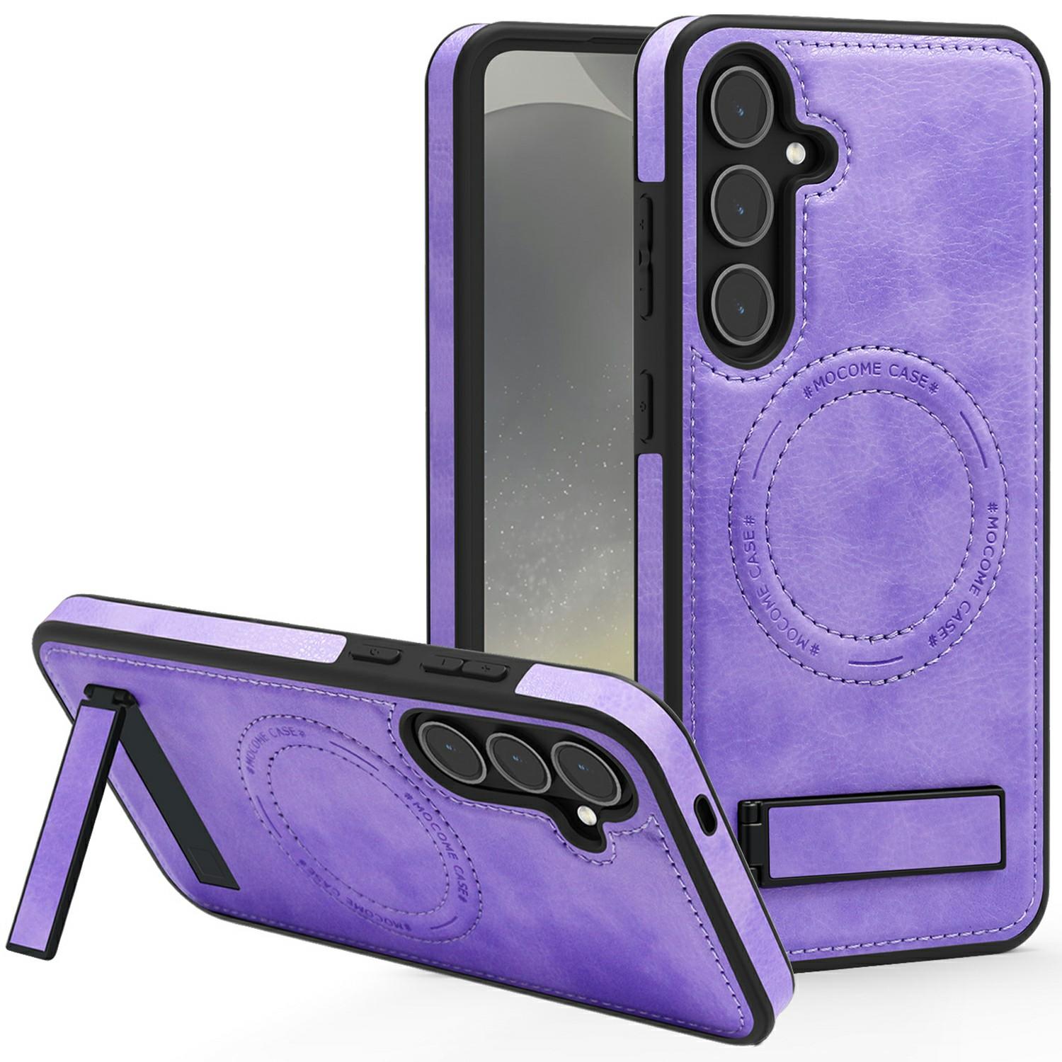 

For Samsung Galaxy S25 Magnetic Case with Folded Kickstand PC Silicone Leather Phone Back Cover B