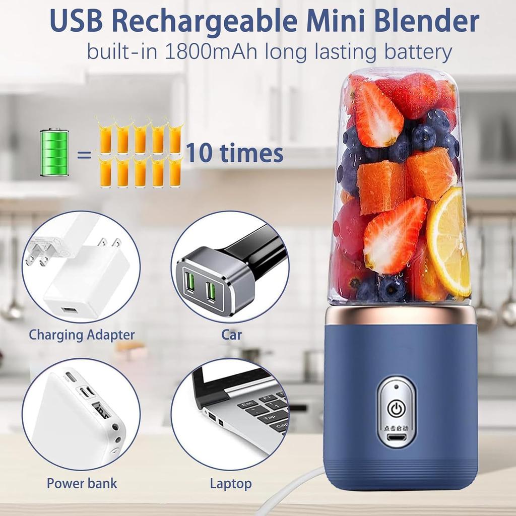 Tragbarer Mixer 400ml, USB-wiederaufladbarer persönlicher Entsafter mit 6 Klingen und Reiseverschluss