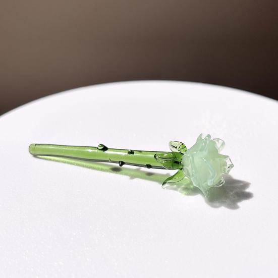 1 szt./1 zestaw Mini szklana dekoracja kwiat róży z łodygą Ręcznie robiona szklana figurka kwiatowa Ornament bukietu kwiatów dmuchany ręcznie do salonu domowego