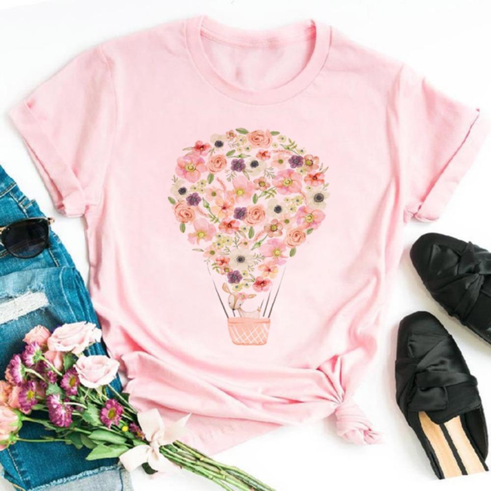 Cute cartoon balloon round neck short-sleeved T-shirt women's casual Harajuku loose T-shirt top