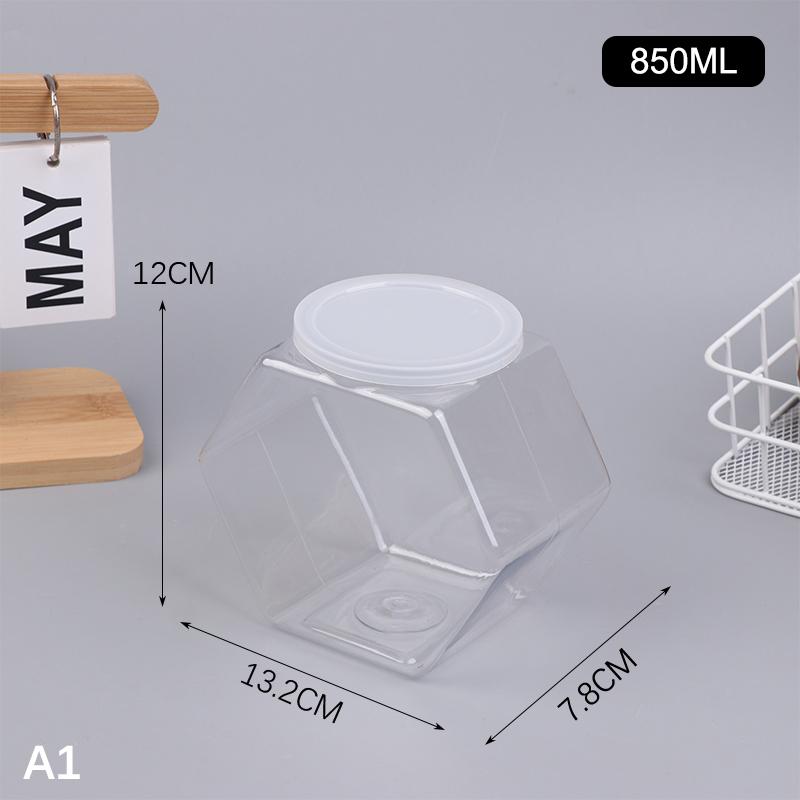 Portable Transparent Hexagonal Candy Cookie Jar Plastic Packaging Jars Sealed With Lid Food Storage Container Kitchen Supplies