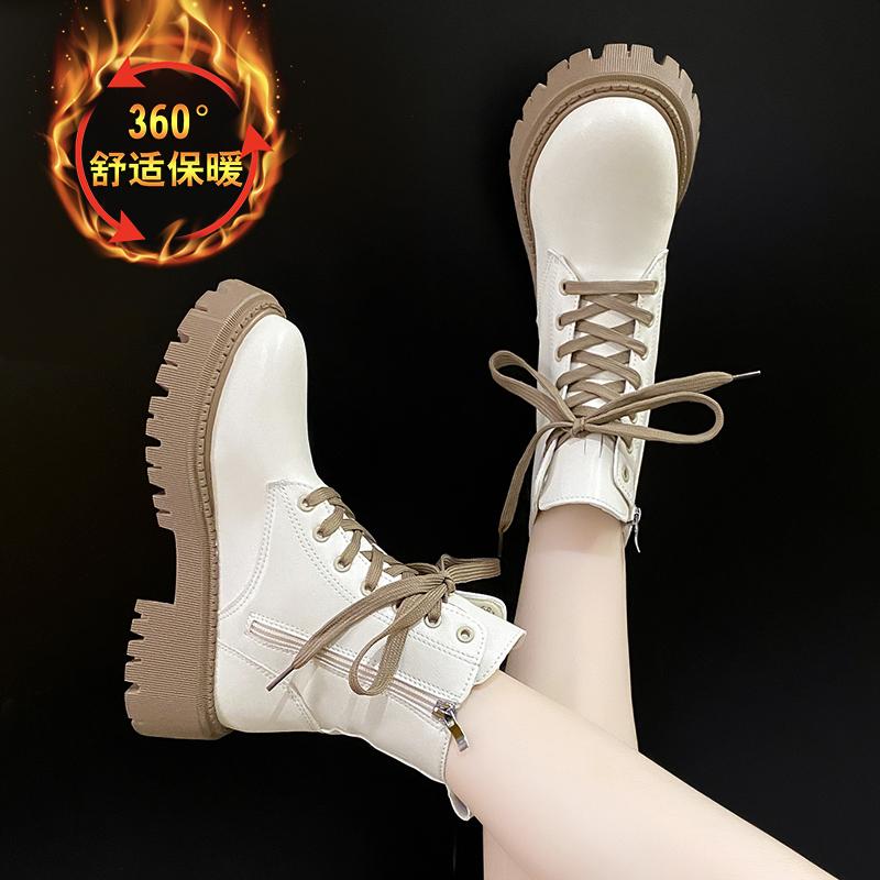 New Gothic Style Chunky Platform White Women Ankle Boots Big Size 42 Elegant Plush Walking Comfy Woman Boots D433